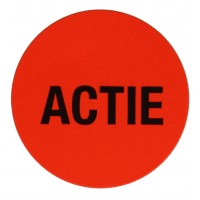 F907 rol @ 2.000 etiketten permanent rond 35 mm fluor rood zwart bedrukt actie
